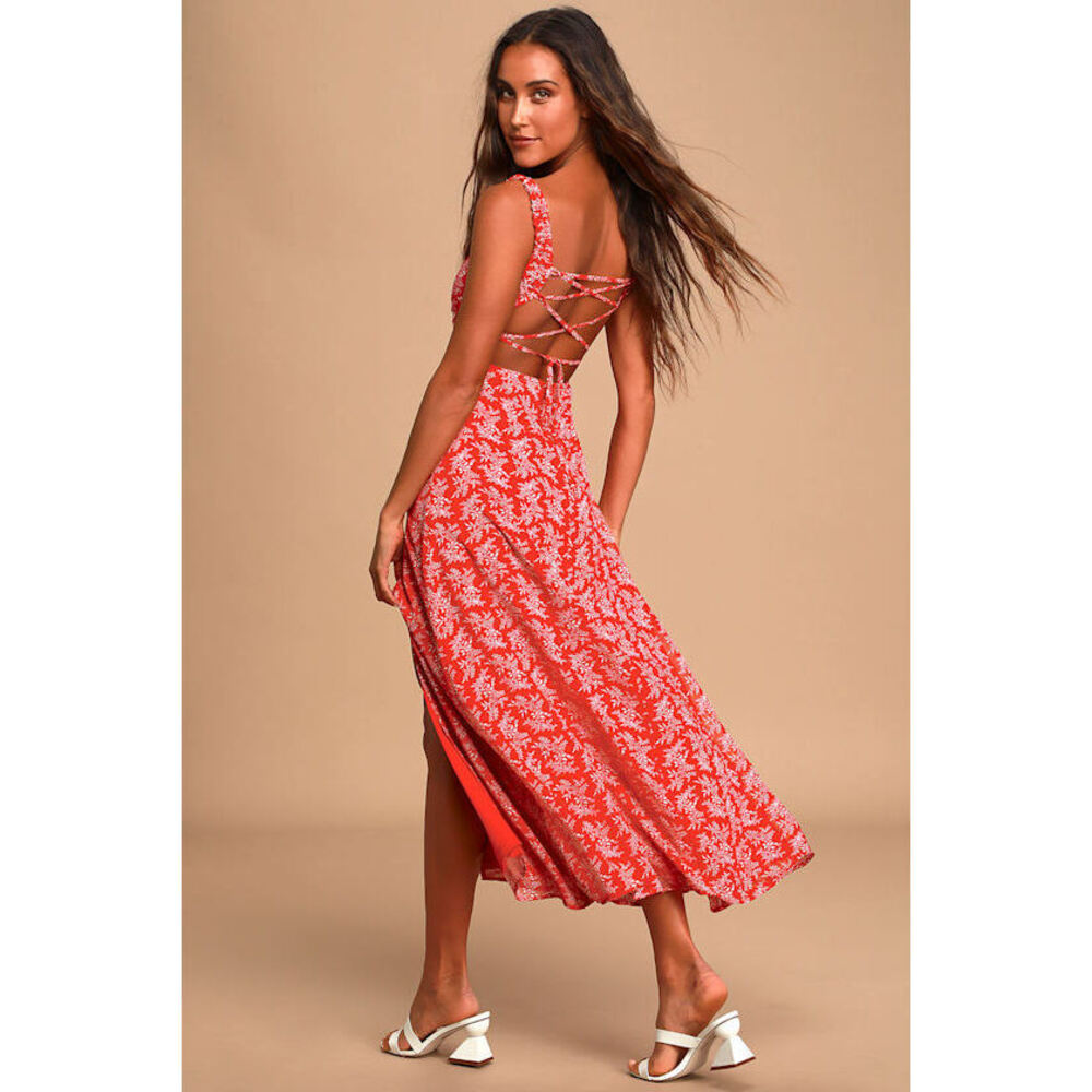 Lulus Back To Backless Red Print Lace-up Backless Dress - Size S